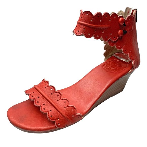 ELF Shoes - ELF Magdalena Vintage Red Leather Handmade Wedge Sandals